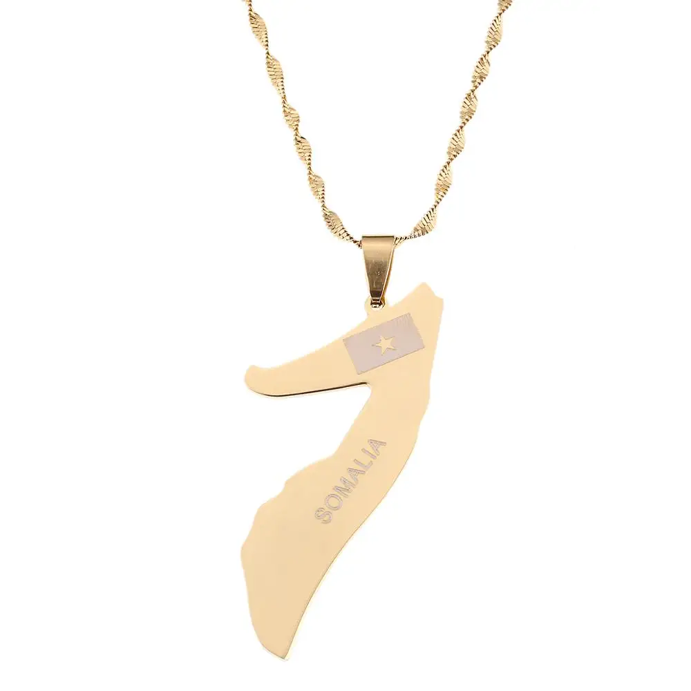 Ожерелье из нержавеющей стали с картой мира Земля, ожерелье золотого цвета, ожерелье с картой страны Soomaaliya, ювелирные изделия с цепочкой