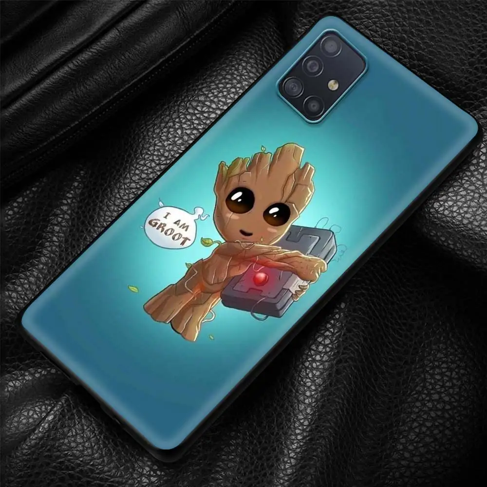 Phone Case For Samsung Galaxy A51 A12 A21s A71 A31 A52 A32 5G  A72 A11 A41 Black Soft Silicone Capa I Am Groot Marvel Cartoon