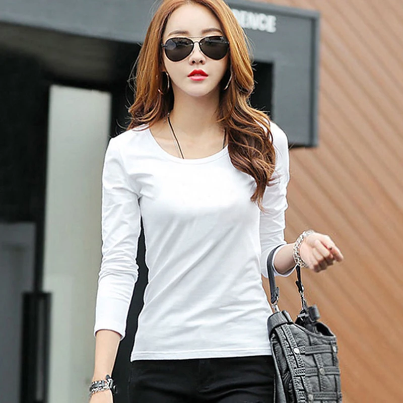 

Basic T Shirt Women Long Sleeve Womens Tops Spring Autumn Tee Shirt Women Korean Style T-Shirt New Plus Size Tshirt