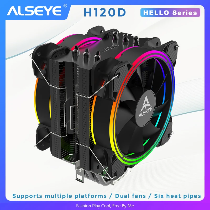 ALSEYE H120D CPU Cooler RGB Fan 120mm PWM 4 Pin 6 Heat Pipes Cooler for LGA 775 115x 1366 2011 1200 AM2+ AM3+ AM4 support X99