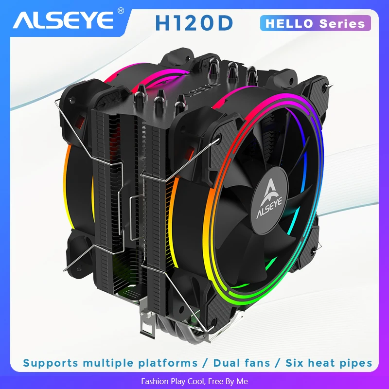 Alseye H120d Cpu Refrigerador de Ventoinha Pwm 120 Milímetros Rgb Pinos Tubos de Calor Cooler para Lga 775 115×1366 2011 Am2 Mais Am3 Mais Am4 Ventiladores e resfriadores