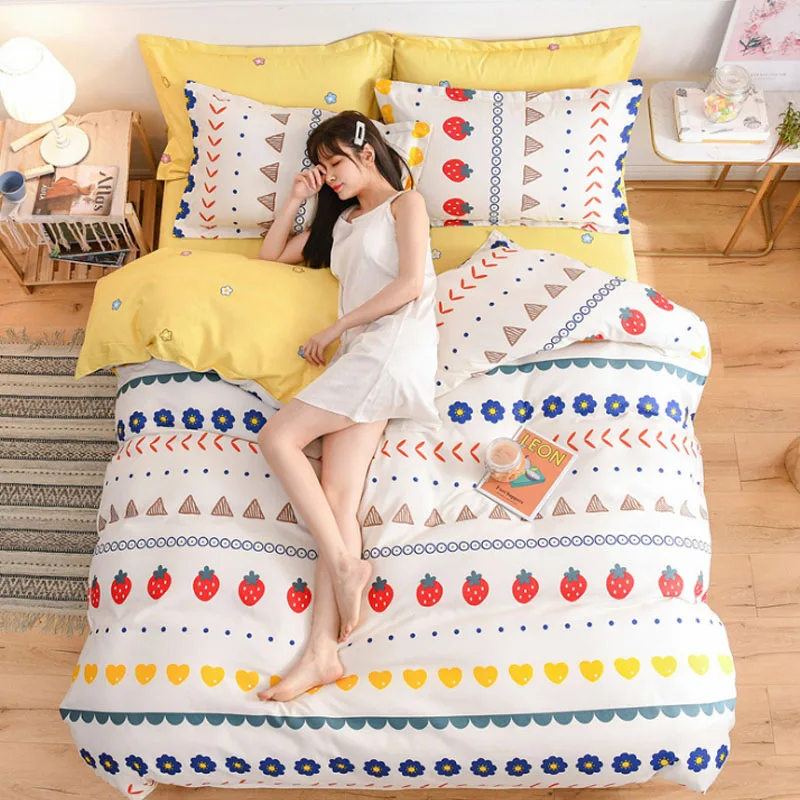 

3PCS/4PCS Home Textiles Bed Plant Cashmere Brushed Cartoon Bedding Sets Bed Linen Quilt Cover Bedding Animal Plant Pattern