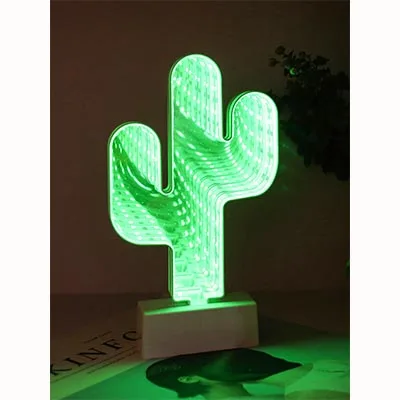 cactus Батарея 3D новизны лампы с изображением луны и звезд, бесконечность туннельный светильник для детей светодиодный зеркальная лампа, лампа светильник с милым сердечком домашний декор - Цвет: cactus