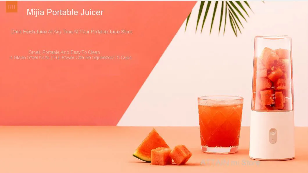 350ml Xiaomi Mijia Portable juicer Wireless 4-leaf food grade steel cutter head High-speed motor power Xiomi mi Quickly juicer