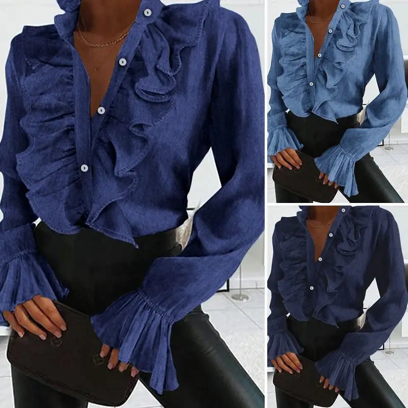 

2021 Casual Women Fashion VONDA Solid Retro Long Flare Sleeve Work Ladies Blusas S-5XL Elegant Blouses Loose Tops and Shirts