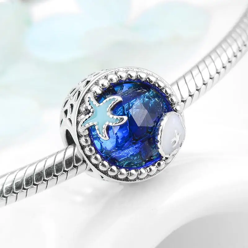 100% 925 стерлингового серебра черный бисер милые морским обитателям китов очаровательный подрходит к