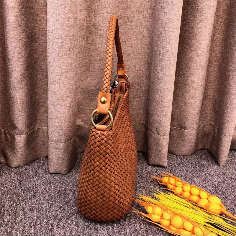 

Handbag women's leather shoulder bags Women's bag Women Genuine LeatherBag Real cowhide hand-woven shoulder bags Female bag