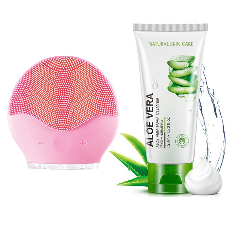 pink set2 1 Набор USB силиконовый звуковой вибрационный массаж кожи лица с очищающим средством для лица электрическая силиконовая удаляющая Угри щетка для чистки пор - Цвет: pink set2