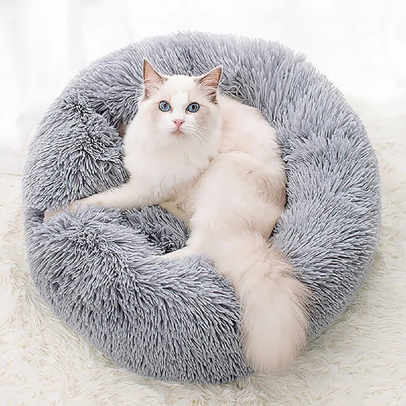 

Long Plush Dounts Dog Bed Basket Calming Bed Pet Kennel Cats House Shag Vegan Fur Donut Cuddler Cat & Dog Bed