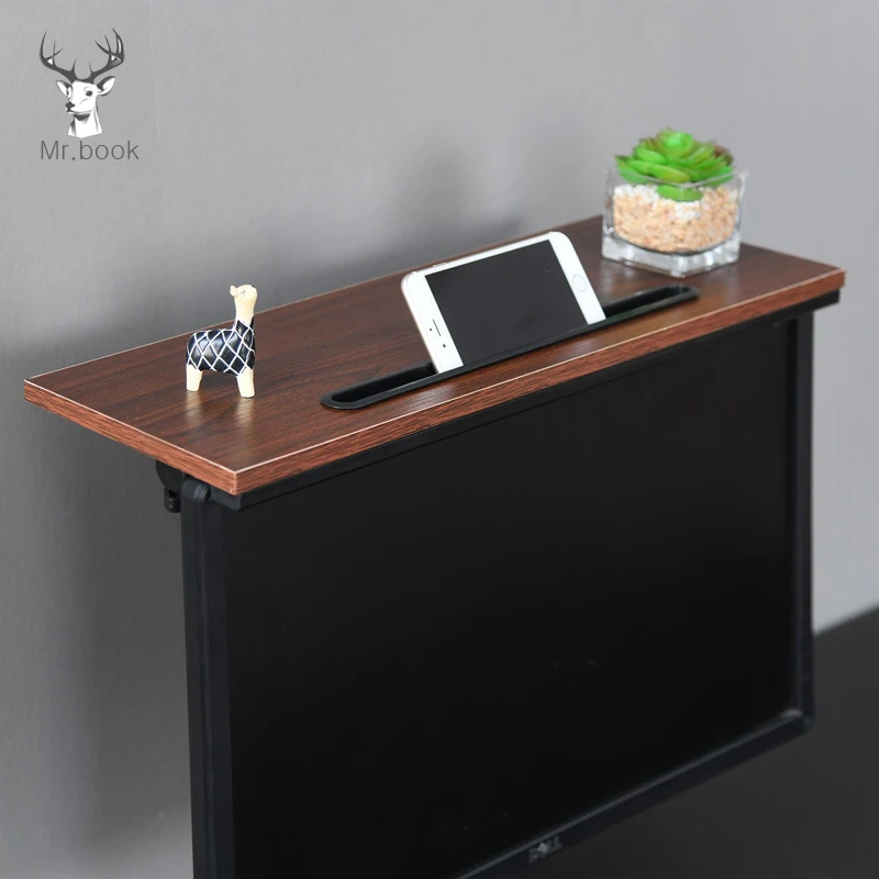 

Multifunction Wooden Storage Rack Screen Top Shelf TV Storage Display Rack Office Computer Desk Set Storage Bracket Accessories