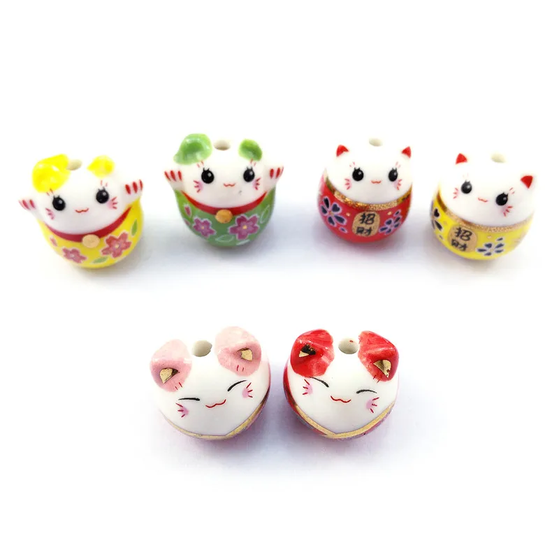 10/20pcs 15*14mm No Duplicate Ceremic Fortune Cat Maneki Neko Beautiful kiten gift DIY bracelet beaded jewelry materials | Украшения и