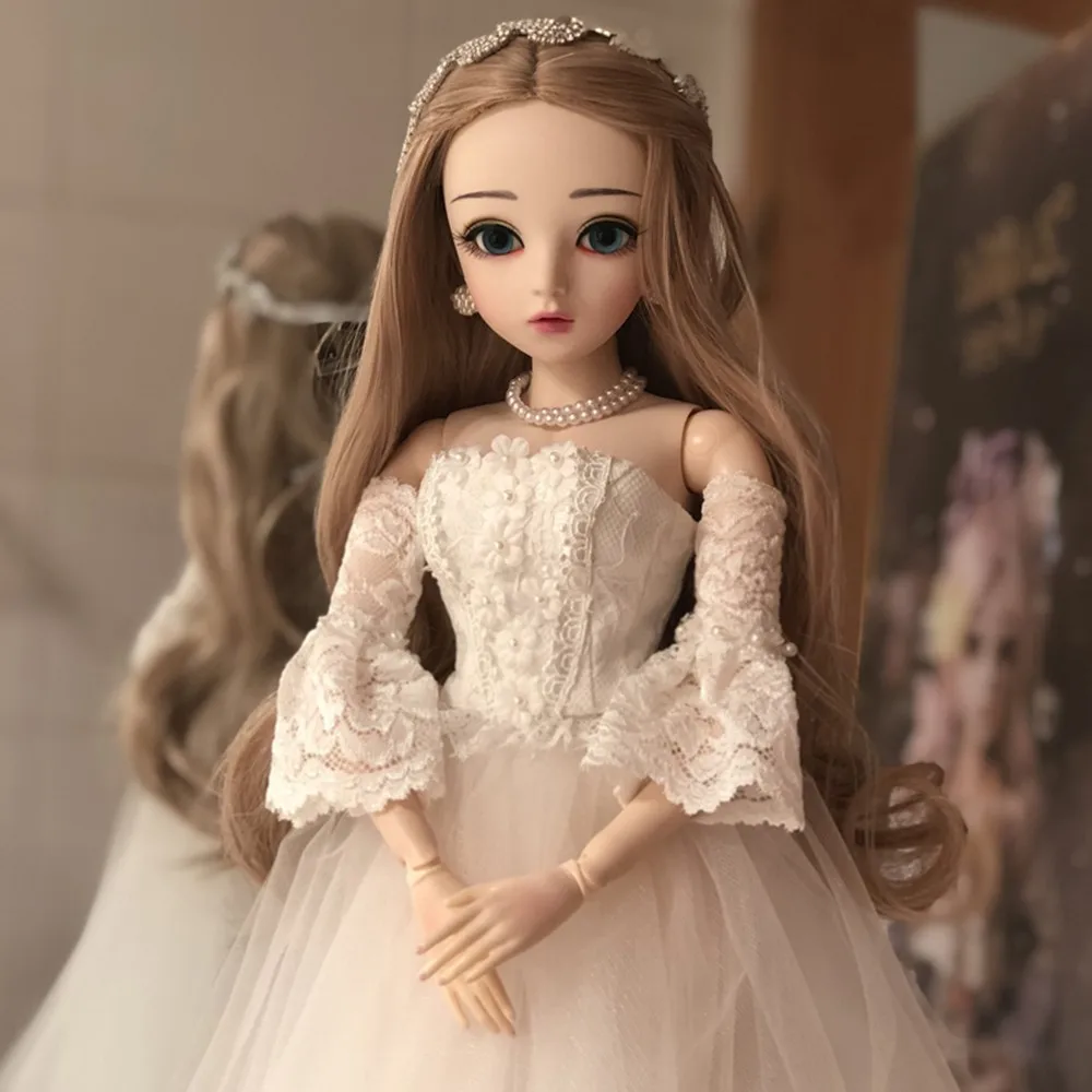 Кукла-Невеста BJD 1/3 девушка куклы Принцесса белое свадебное платье длинные кудрявые волосы ручной работы красивые игрушки 60 см Силиконовые шарниры Кукла реборн