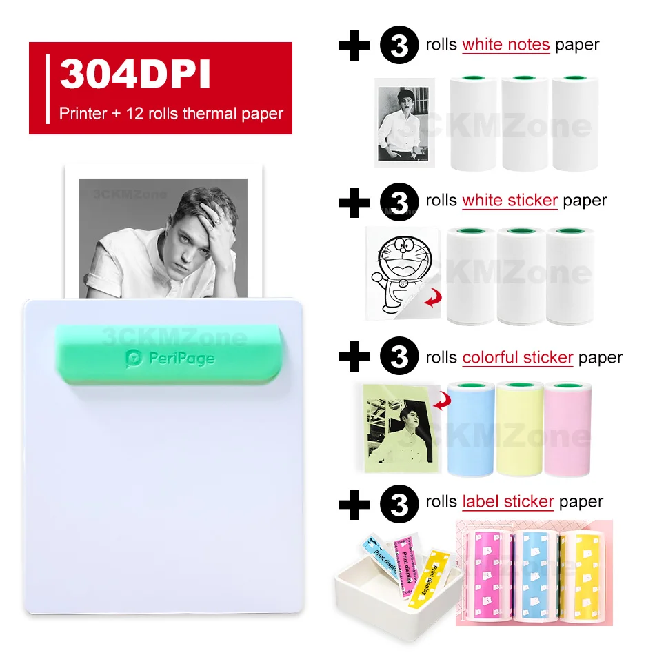 304-6White-6Color Peripage Карманный bluetooth принтер для фотографий 58 мм 2 дюйма термопечать заметок беспроводной принтер ручной принтер для телефона android iOS - Цвет: 304-6White-6Color