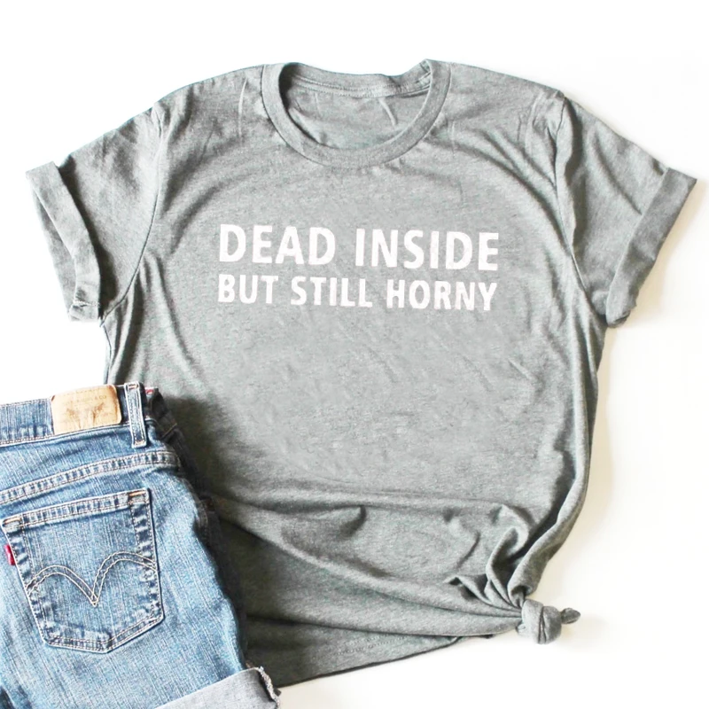 Новая повседневная короткая обычная футболка Dead Inside, но все еще роговые женские летние футболки Мягкая футболка Ulzzang Tee Прямая поставка