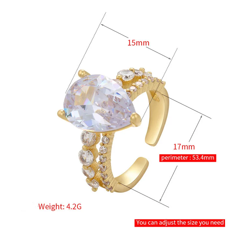 Модные регулируемые кольца RAKOL для женщин в форме капли циркониевые ювелирные