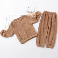 2021 new winter baby boy girl thicken pajamas set flannel toddler child warm pure color sleepwear kids home suit 2 10y