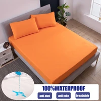 100 waterproof solid mattress protector with elastic band sanding breathable bed mattress cover anti mitemachine washable