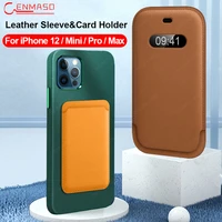 cenmaso original leather sleeve card holder wallet pouch bag cover for iphone 12 pro max 12 mini sleeve case leather back cover