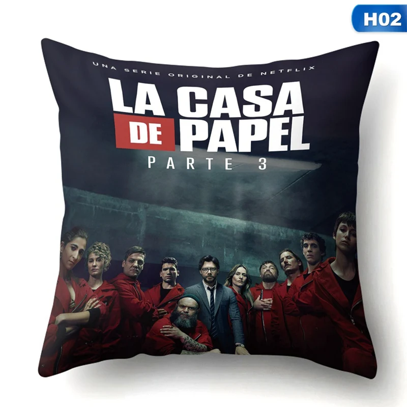 

The House Of Paper Graphic Pillow Case La Casa De Papel Funny Cartoon Sofa Cushions Polyester Cuscini Decorativi