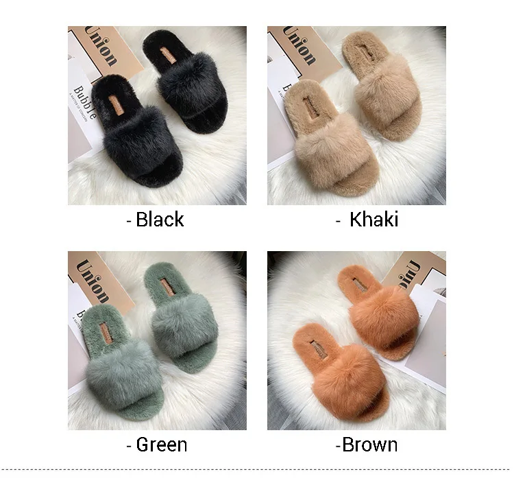 Тапочки с натуральным кроличьим мехом женские г. Новые Плюшевые сандалии осень-зима уличная теплая пушистая обувь женские меховые шлепанцы