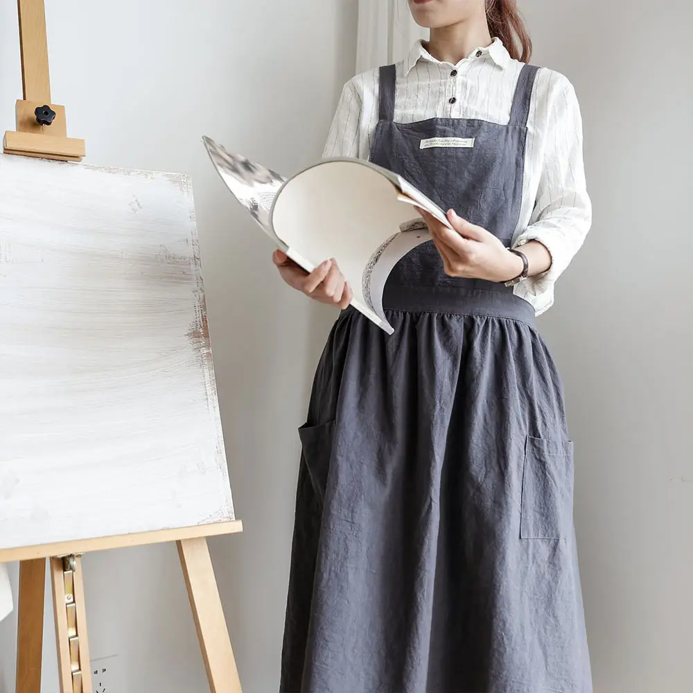 

Woman Adult Bib Aprons Apron Pocket Coffee Shops Gardening Cleaning Aprons Apron Pocket Coffee Shops Cotton Linen