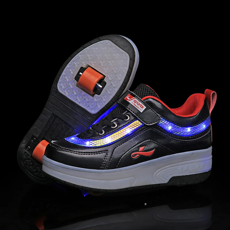 

Children Two Wheels Luminous Glowing Sneakers Black Pink Led Light Roller Skate Shoes Kids Led Shoes Boys Girls USB Charging