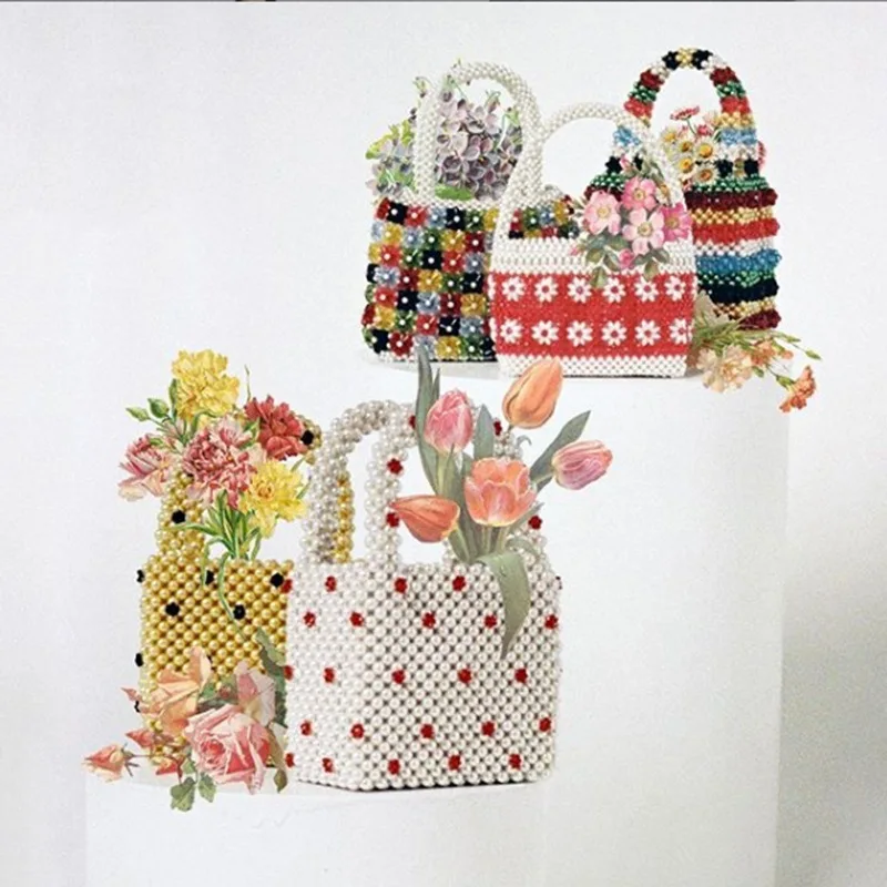 Сумка ручной работы из бисера в полоску с кристаллами многоцветная сумка верхней