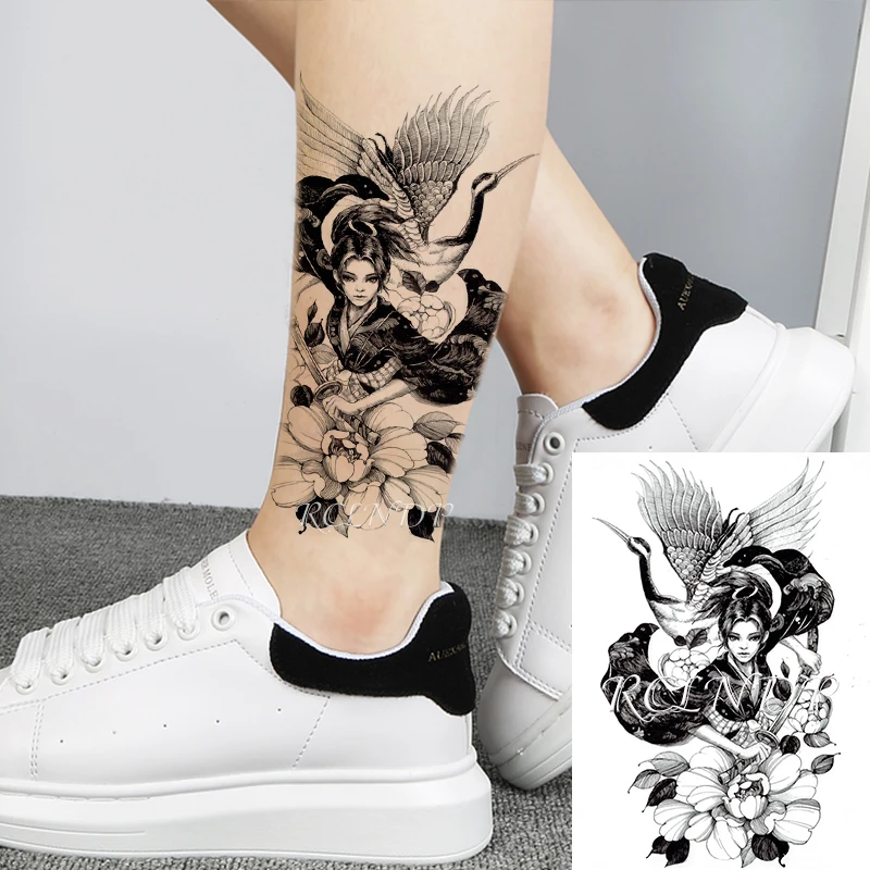 Waterproof Temporary Tattoo Sticker Red-crowned Crane Sword Japanese Style Warrior Fake Tatto Flash Tatoo Art for Women Men | Красота и