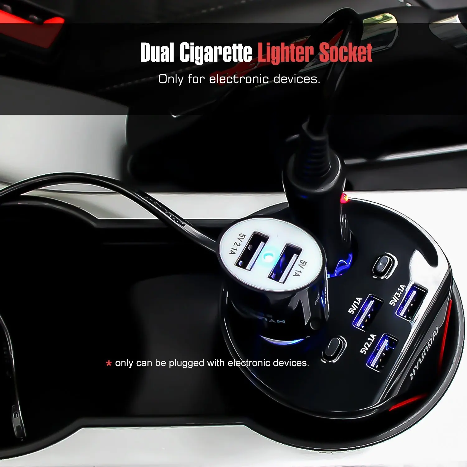 Автомобильное зарядное устройство адаптер питания 3 порта USB 3.1A 2 гнезда