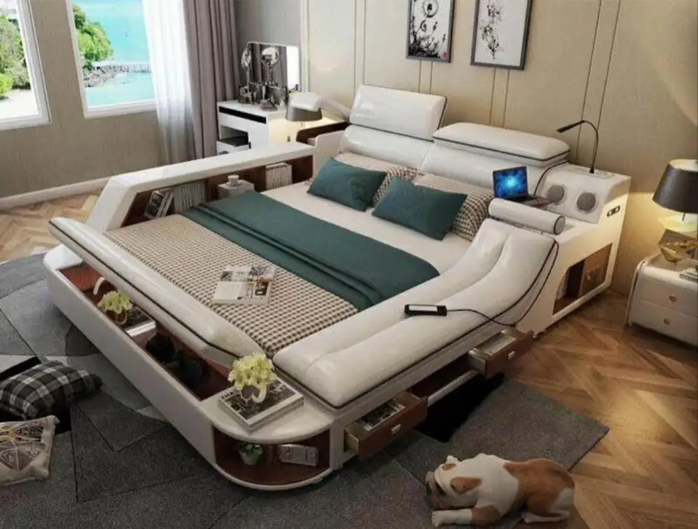 Camas dormitorio современная мебель для спальни умная кровать с кожаной рамкой