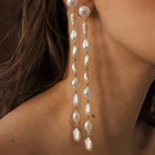 Необычные классические аксессуары, элегантные серьги в виде капель, серьги в виде колонн с пресноводным жемчугом, длинные серьги для женщин