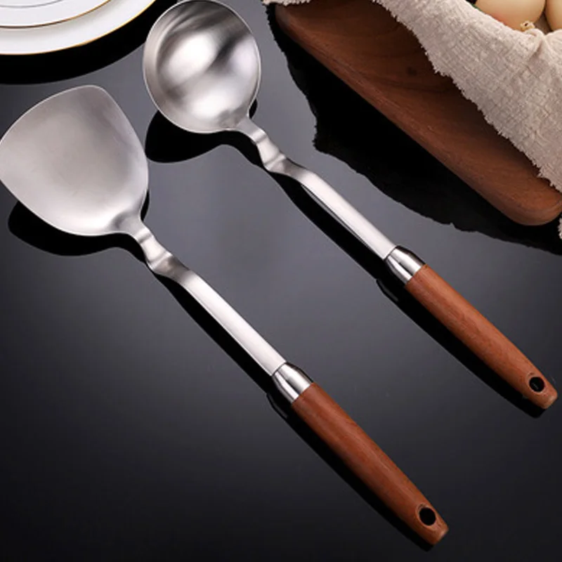 

Новый шпатель из нержавеющей стали 304, шпатель с деревянной ручкой для размешивания, необычная кухонная утварь, настенная висячая шпатель