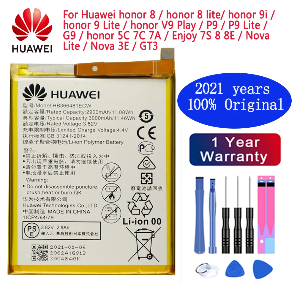 

100% Huawei Orginal Telefoon Batterij HB366481ECW Voor For huawei honor 8 lite honor 5C Ascend P9 /P10 P9 Lite G9 batterij