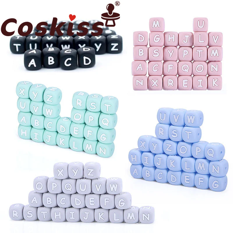 Coskiss 520pcs 12mm Silicone Letter Beads Silicone Chewing Beads Necklace Teething Baby Toys Beading DIY Baby DIY Mix Letter