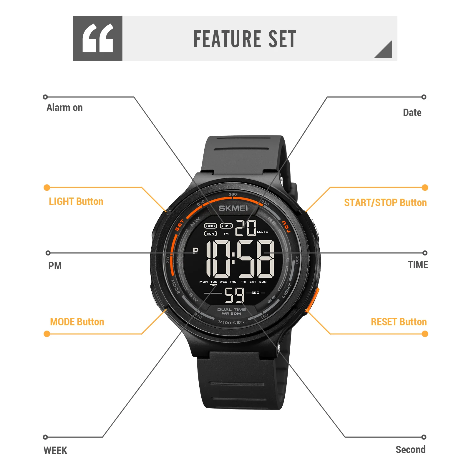 Часы наручные SKMEI мужские с секундомером спортивные цифровые водонепроницаемые
