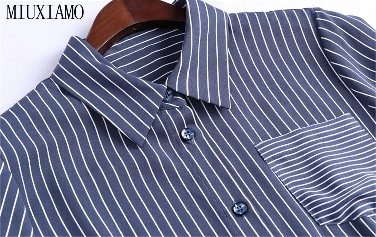 

MIUXIMAO Top Quality 2019 Fall Winter Stripe Dress Women Long Sleeve Blue Casual Silm Office Dress Women Vestidos With Sashes