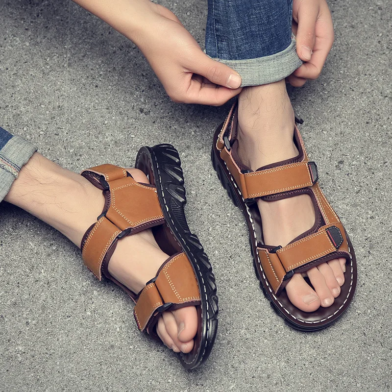 

Classics Style Men Sandals Genuine Leather Outdoor Walking Summer Shoes Anti-Slippery Beach Shoes Men Comfortable Soft Sandals