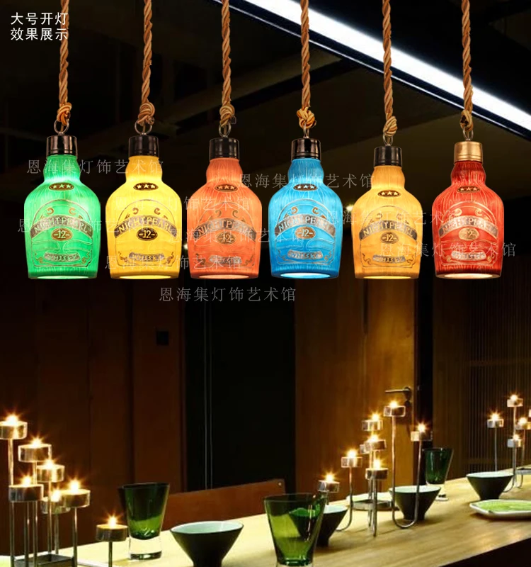 

Vintage Wine Bottle Pendant Light Suspension Luminaire Bar Entranceway Balcony Dia 21*h37cm lustre pendente