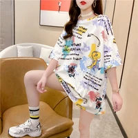 oversized tee shirts women print graphic t shirts long 2021 trendy plus size large tops half sleeves round neck summer clothing