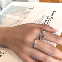 yaologe 925 sterling silver geometric stripe chain ring ins trend simple retro fashion all match temperament ladies ring