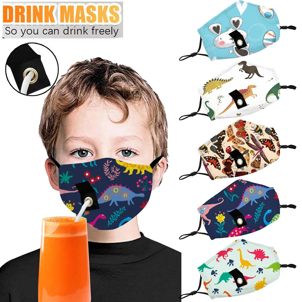 Детская мультяшная Защитная хлопковая маска для лица питьевая с отверстием