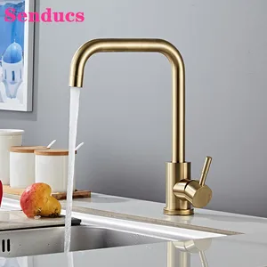 kitchen faucets senducs brushed gold kitchen sink mixer tap deck mounted hot cold kitchen tap stainless steel kitchen faucets free global shipping
