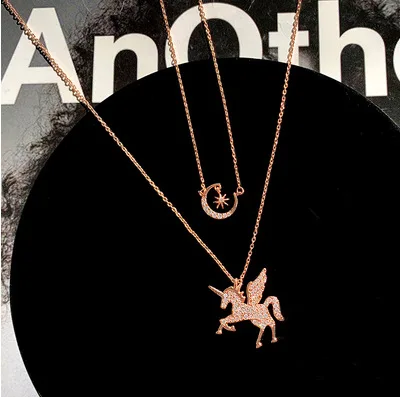 

Stars Moon Multilayer Necklace Unicorn Personality Temperament Multilayer Paragraph Pendant Cross Choker Collarbone Chain New