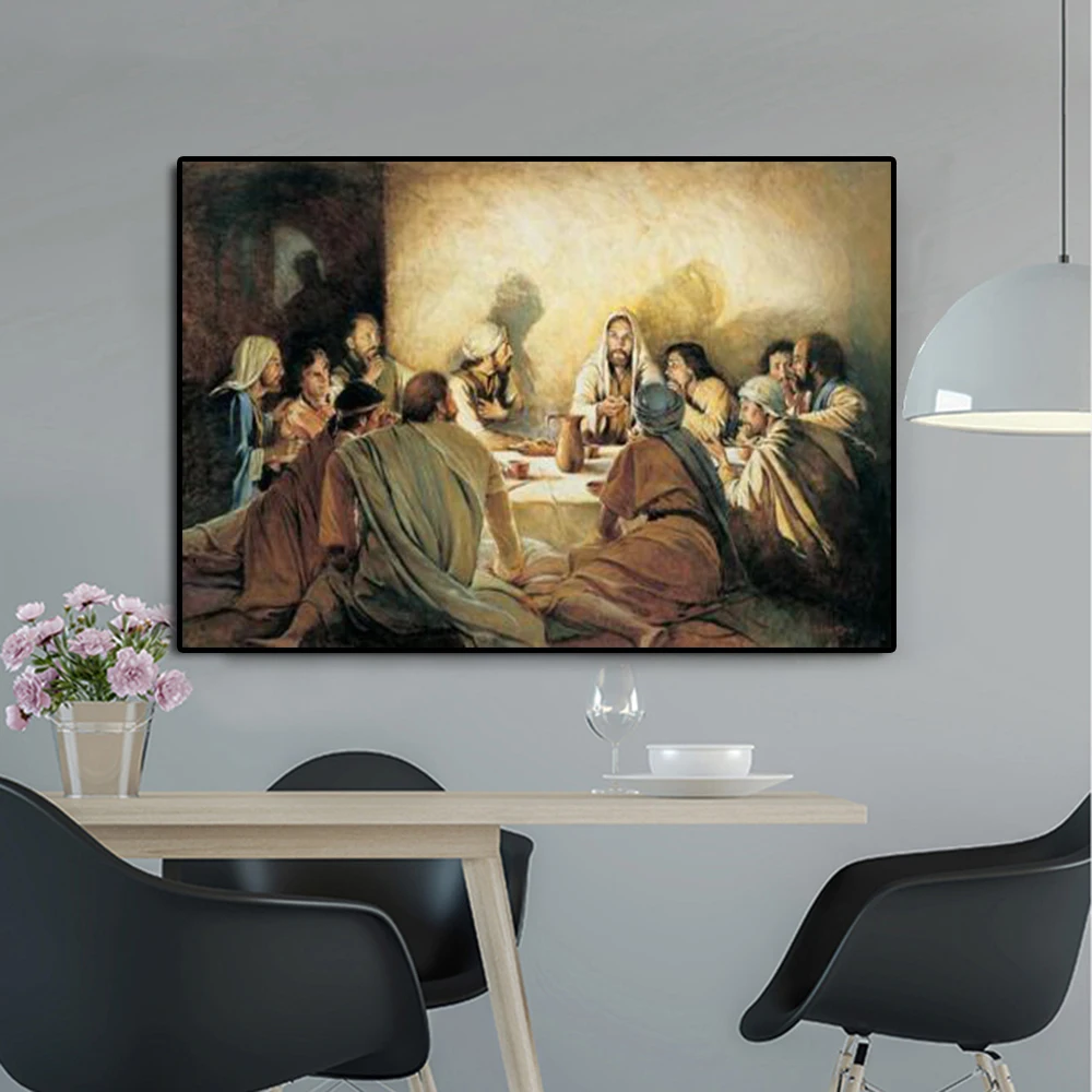 

Classic Works of Art Jesus in the Last Dinner Canvas Painting Posters And Prints Wall Picture For Living Room Home Cuadros Decor
