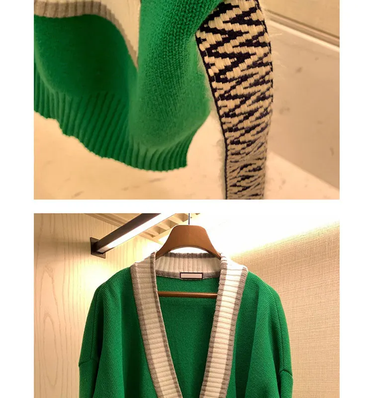 

Autumn Winter Knit Sweater Women 2019 New Fashion Hit color Loose Warm Cardigan Women Casual Long Sleeve Coat
