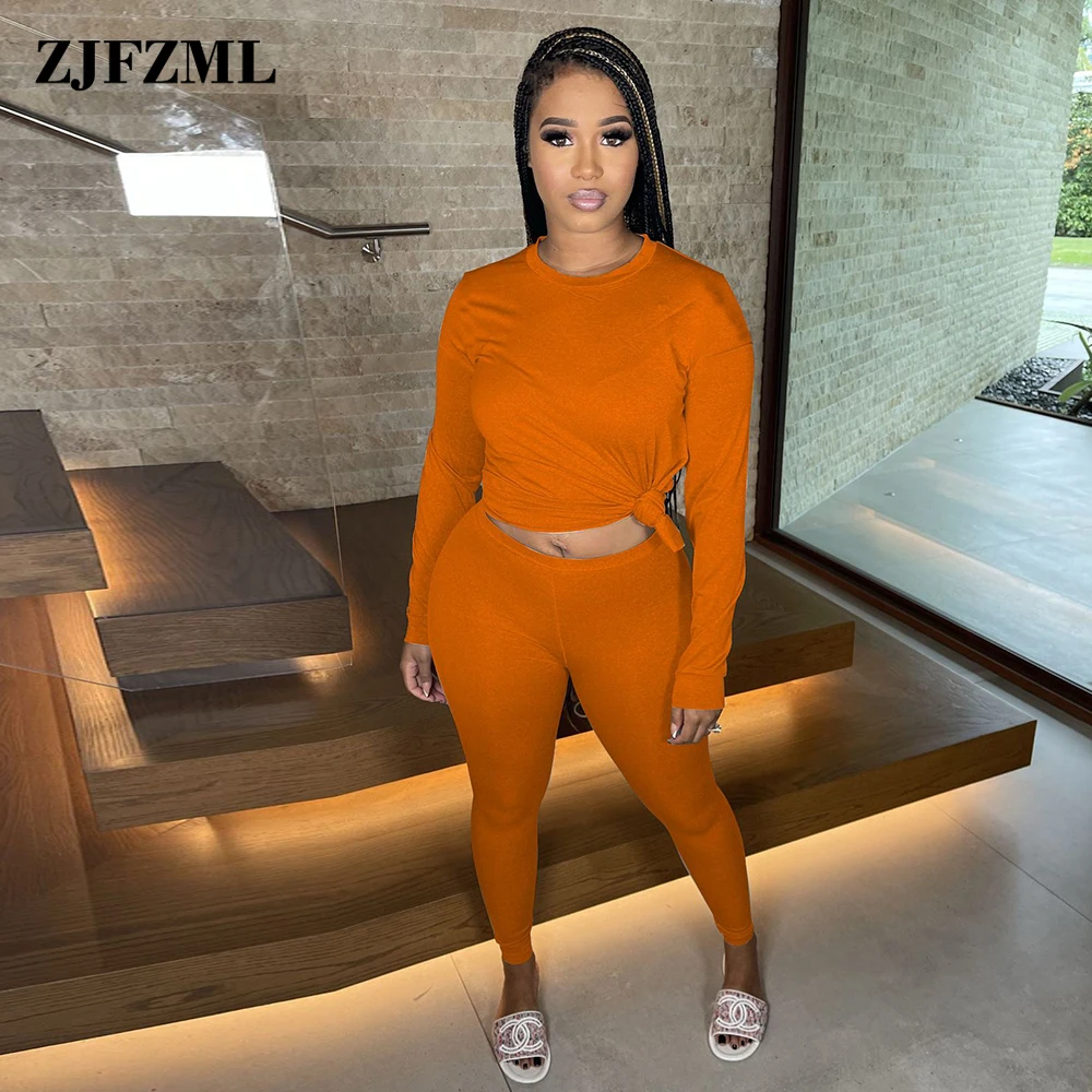 

High Street Style Two Piece Sweatsuit Women Casual Long Sleeve Workout T-shirt and Fashion Sheath Pencil Legging Loungewear Sets