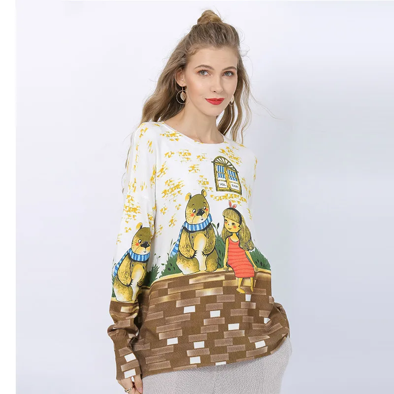 Женские пуловеры с круглым вырезом зимние вязаные джемперы принтом милого