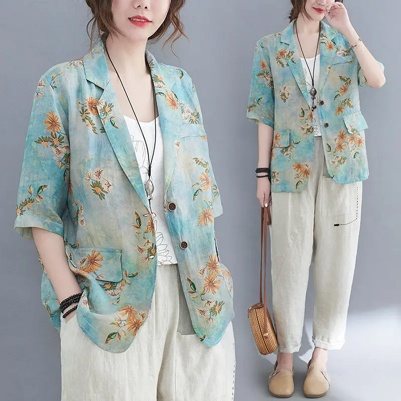 Кардиган из волокна рами свободного кроя с принтом в стиле ретро рубашка жакет на