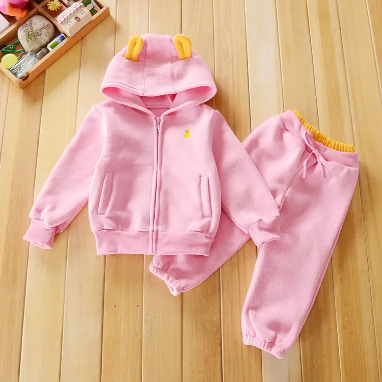 apink thin Спортивные костюмы для маленьких мальчиков Детский осенне-зимний костюм для мальчиков, комплекты одежды толстовка с капюшоном+ штаны, комплект одежды для девочек из 2 предметов, одноцветная одежда для бега - Цвет: apink thin