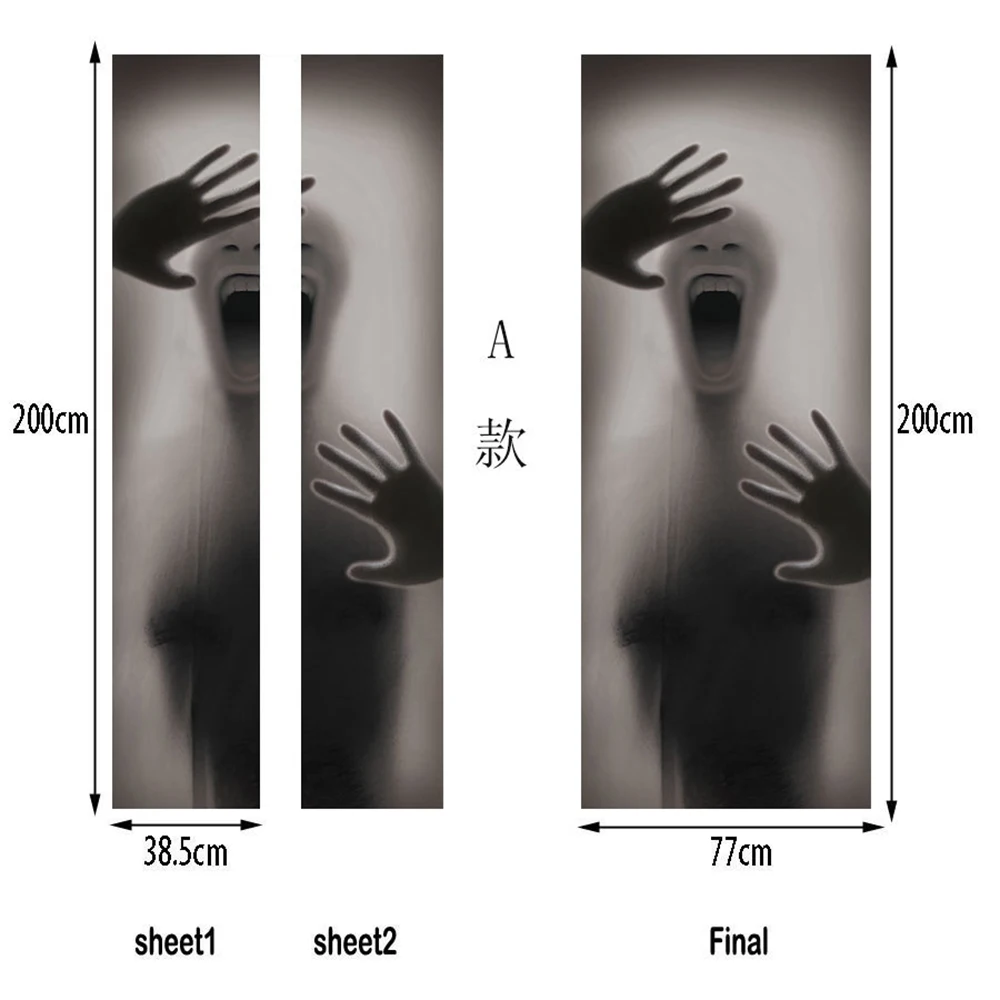 2 шт стикер на дверь в стиле Хеллоуин из стекла фото ужасов креативная 3d наклейка